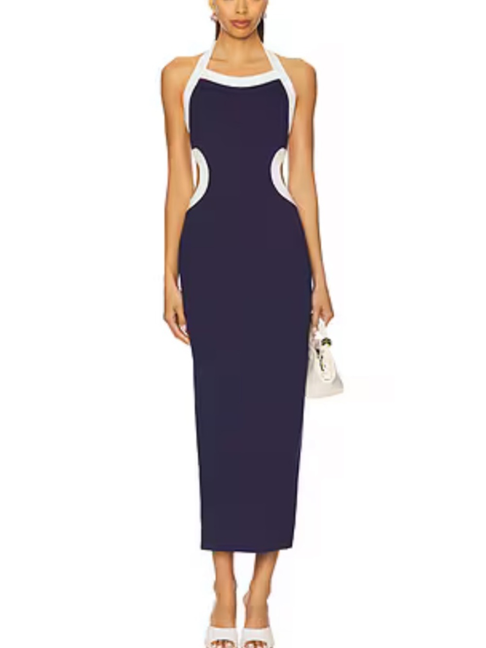 Lovers + Friends Navy Midi Dress with White Trim